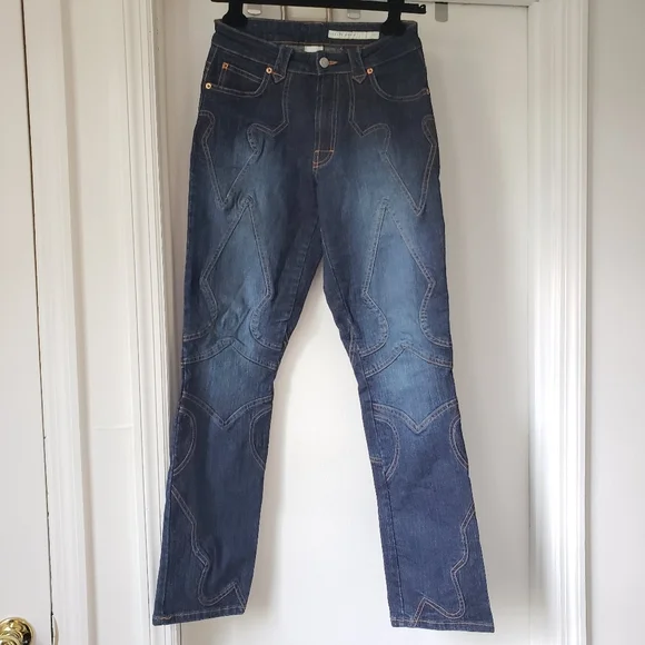 Azzure blue jeans with gold contrast stitch design - Picture 5 of 16